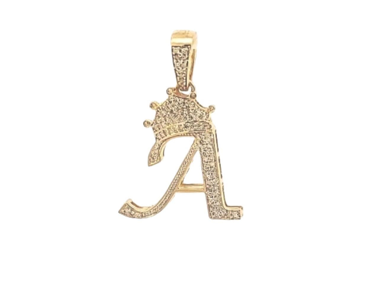 Real 10k Gold Genuine Diamond Crown 3D Initial letter Alphabet A Pendant- Hip hop pendant minimalist king Crown