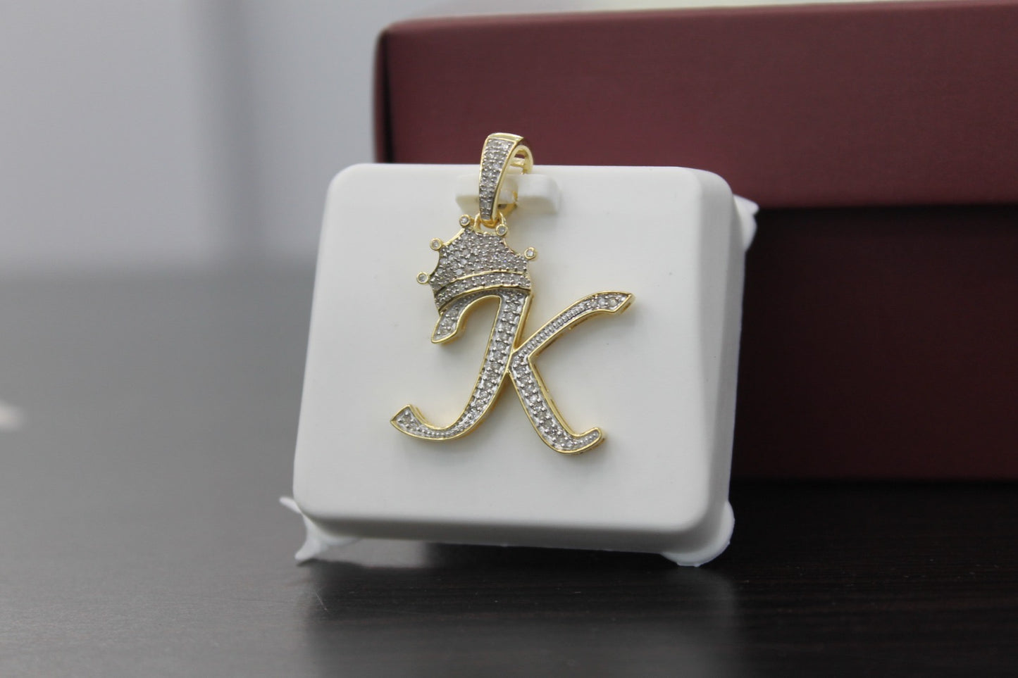 10k Gold with  Genuine Natural Diamonds Crown 3D Initial letter Alphabet k Pendant- Hip hop pendant minimalist king Crown