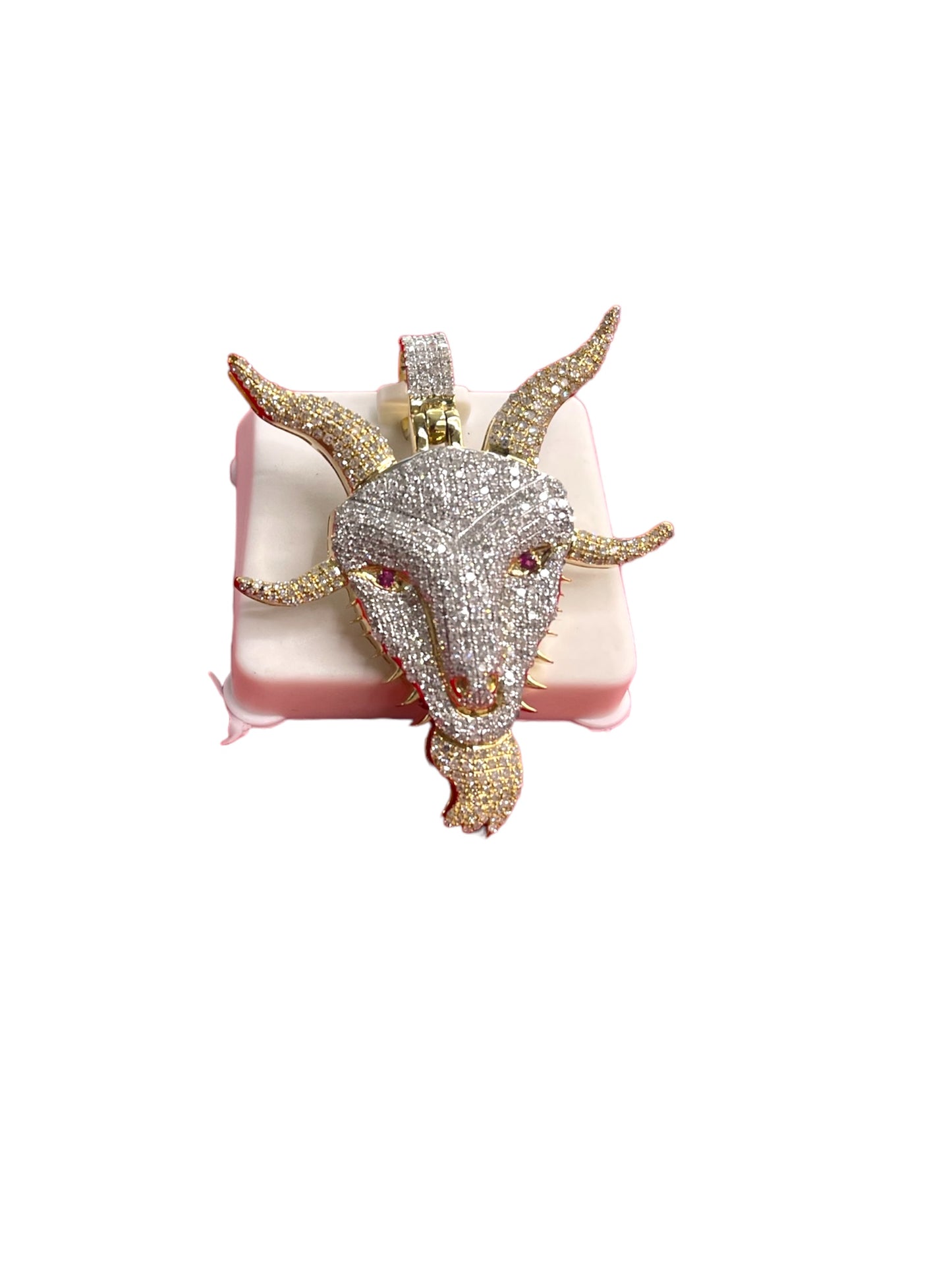 10k Gold With Natural Diamonds Goat Pendant