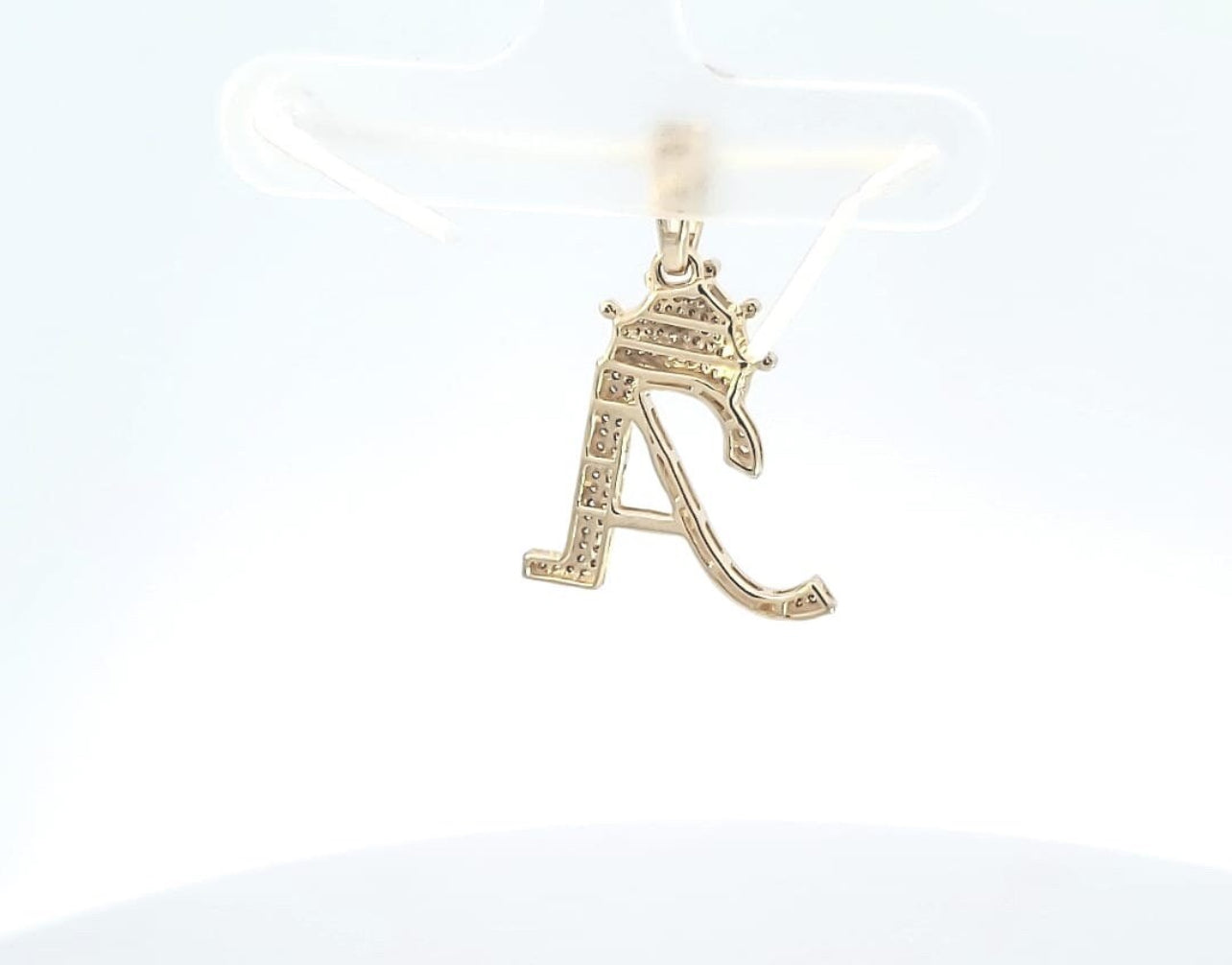 Real 10k Gold Genuine Diamond Crown 3D Initial letter Alphabet A Pendant- Hip hop pendant minimalist king Crown