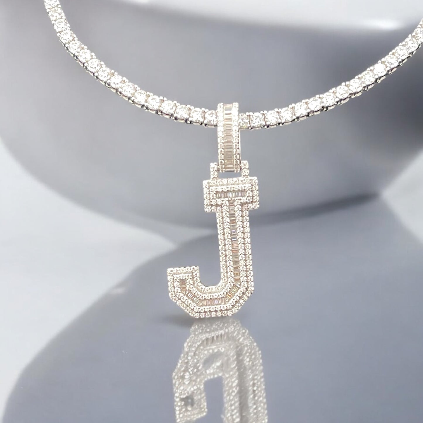 Sterling silver with VVS 1 Moissanite Initial J pendant