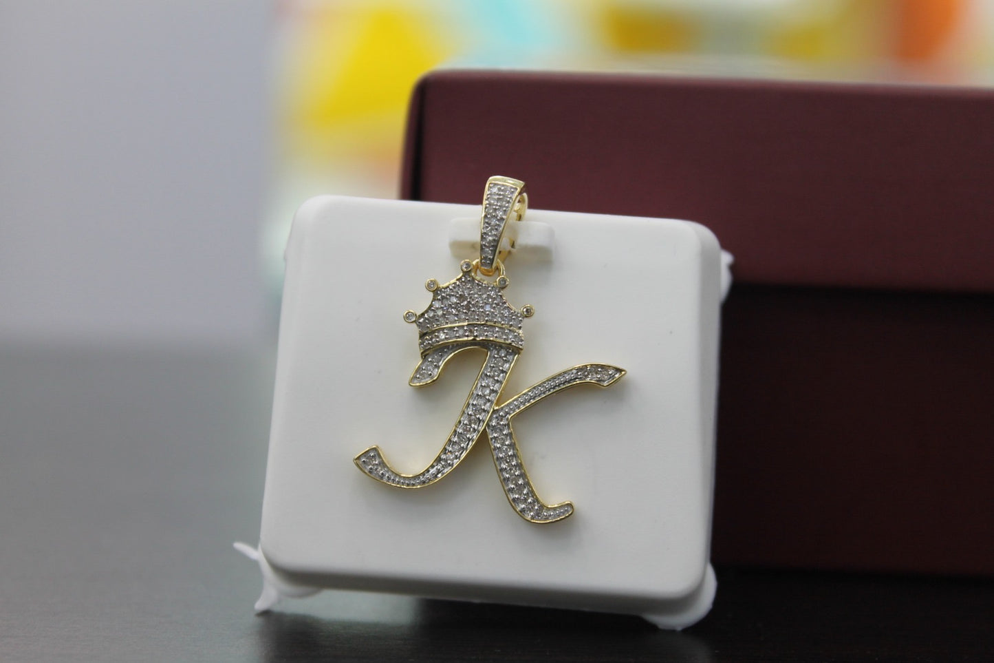 10k Gold with  Genuine Natural Diamonds Crown 3D Initial letter Alphabet k Pendant- Hip hop pendant minimalist king Crown