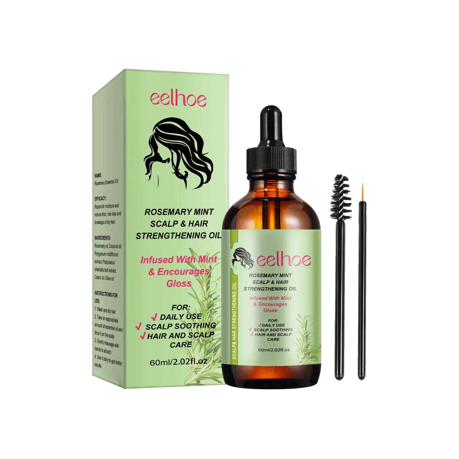 Eelhoe Rosemary Hair Care Series Promote Hair Growth Nourish Strengthen Roots Relieve Scalp Tension Dense Hair Oil With Brush