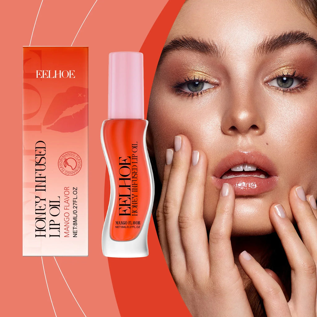 Eelhoe 8ml Honey Mango Flavor Moisturizing Lip Oil Nourishing Lips Enhance Gloss Care Exfoliator Lip Shine Plumping Lip Oil