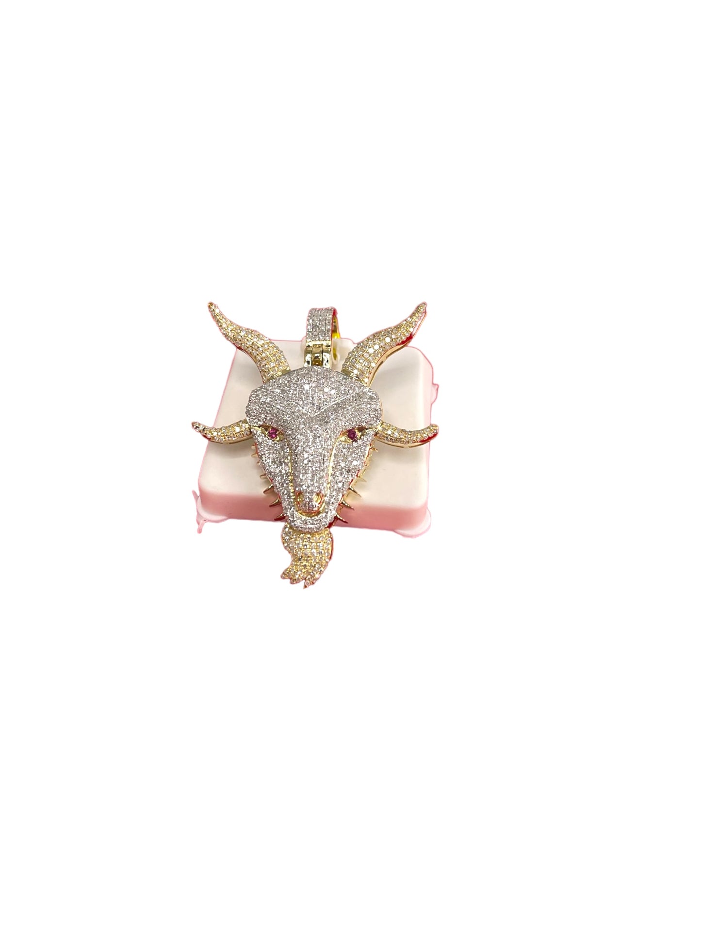 10k Gold With Natural Diamonds Goat Pendant