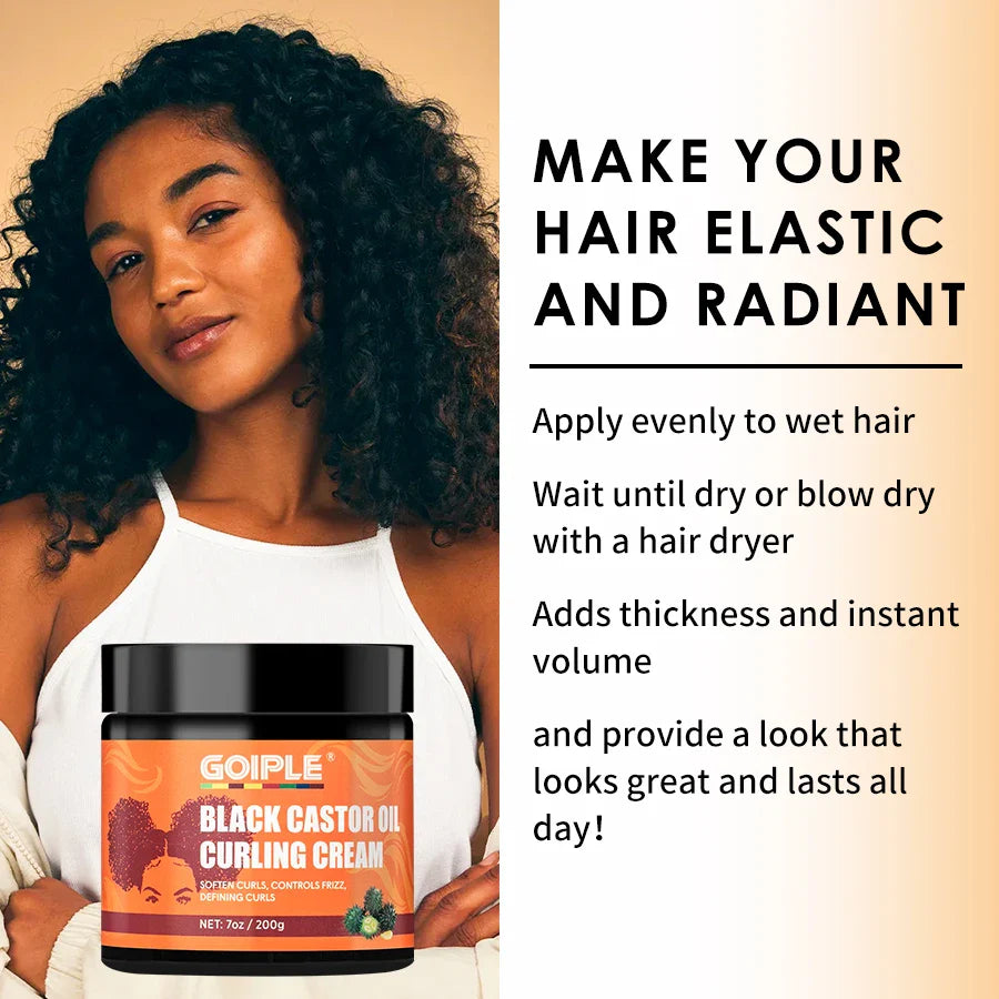 GOIPLE 200g Black Castor Oil Curl Cream Defining Curls Lightweight Moisturizing Detangle Knot No Sticky Residue Curl Care Cream