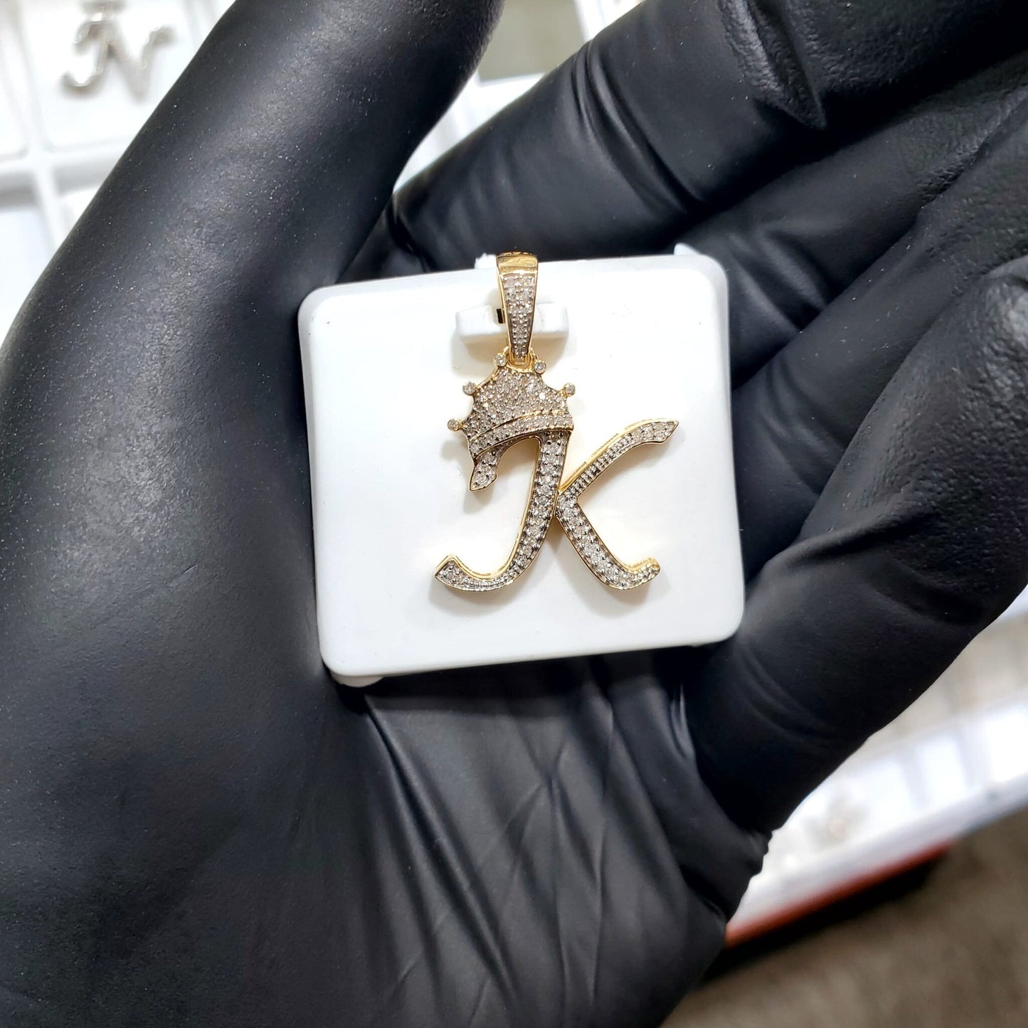 Real 10k Gold Genuine Diamond Crown 3D Initial letter Alphabet K Pendant- Hip hop pendant king Crown