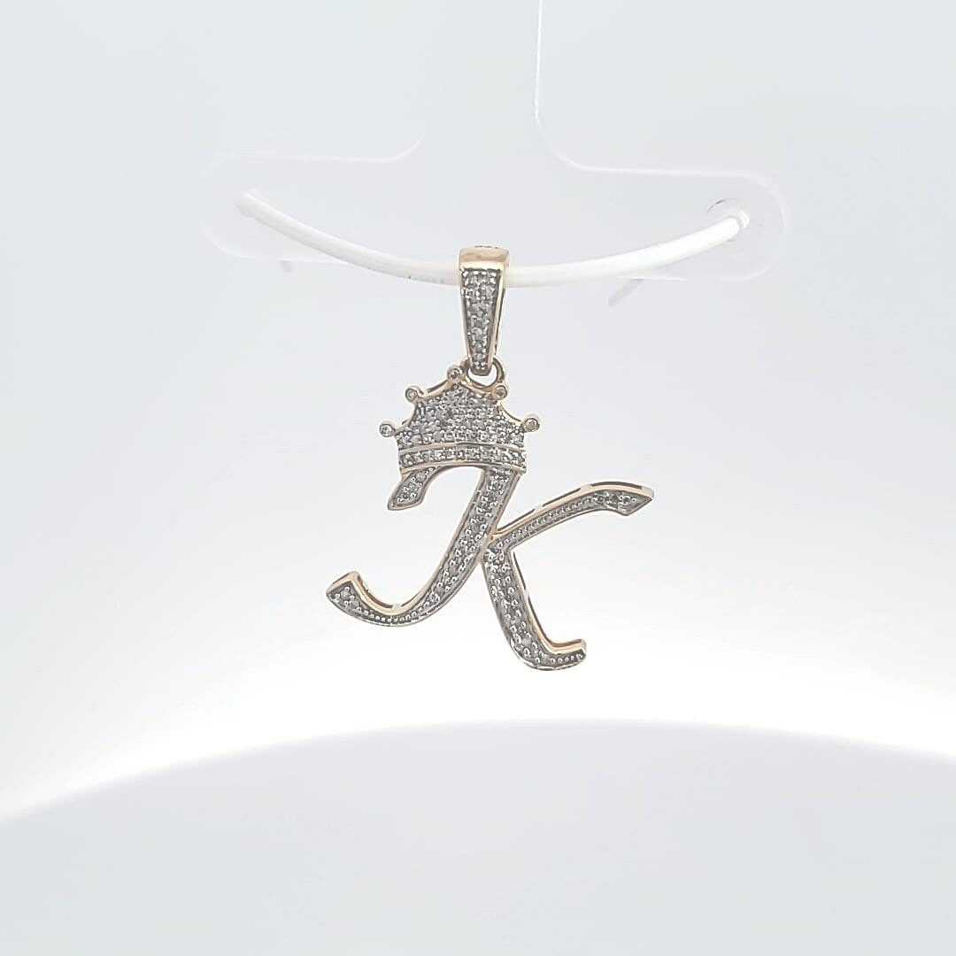 Real 10k Gold Genuine Diamond Crown 3D Initial letter Alphabet K Pendant- Hip hop pendant king Crown