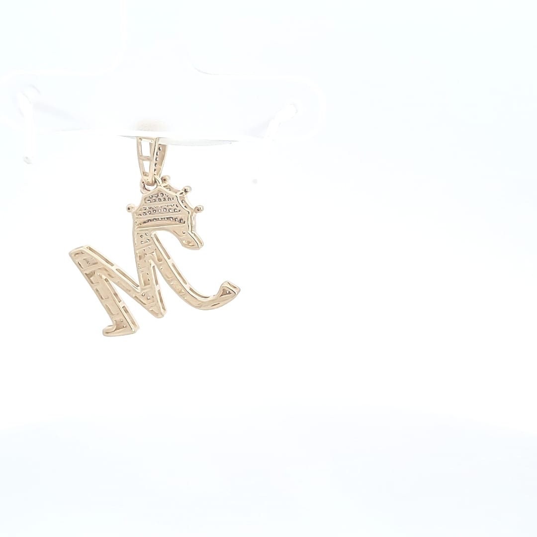 Natural gold and diamond initial pendant “M” Alphabet Pendant, Yellow Gold , Rose Gold ,King Crown Diamond Pendant,Hip Hop style 3D CROWN