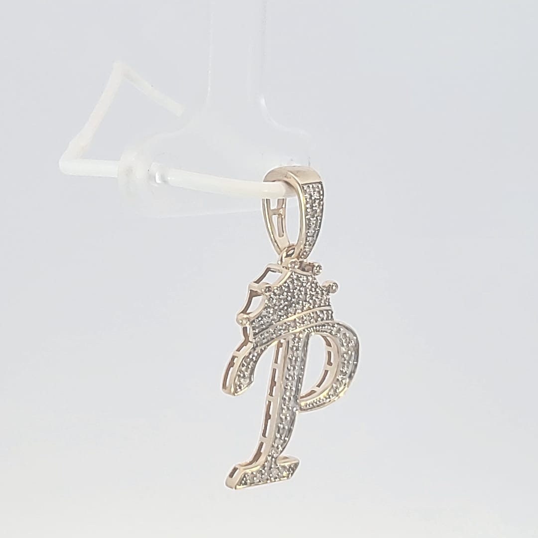 Real 10k Gold Genuine Diamond Crown 3D Initial letter Alphabet P Pendant,Hip Hop style 3D CROWN.