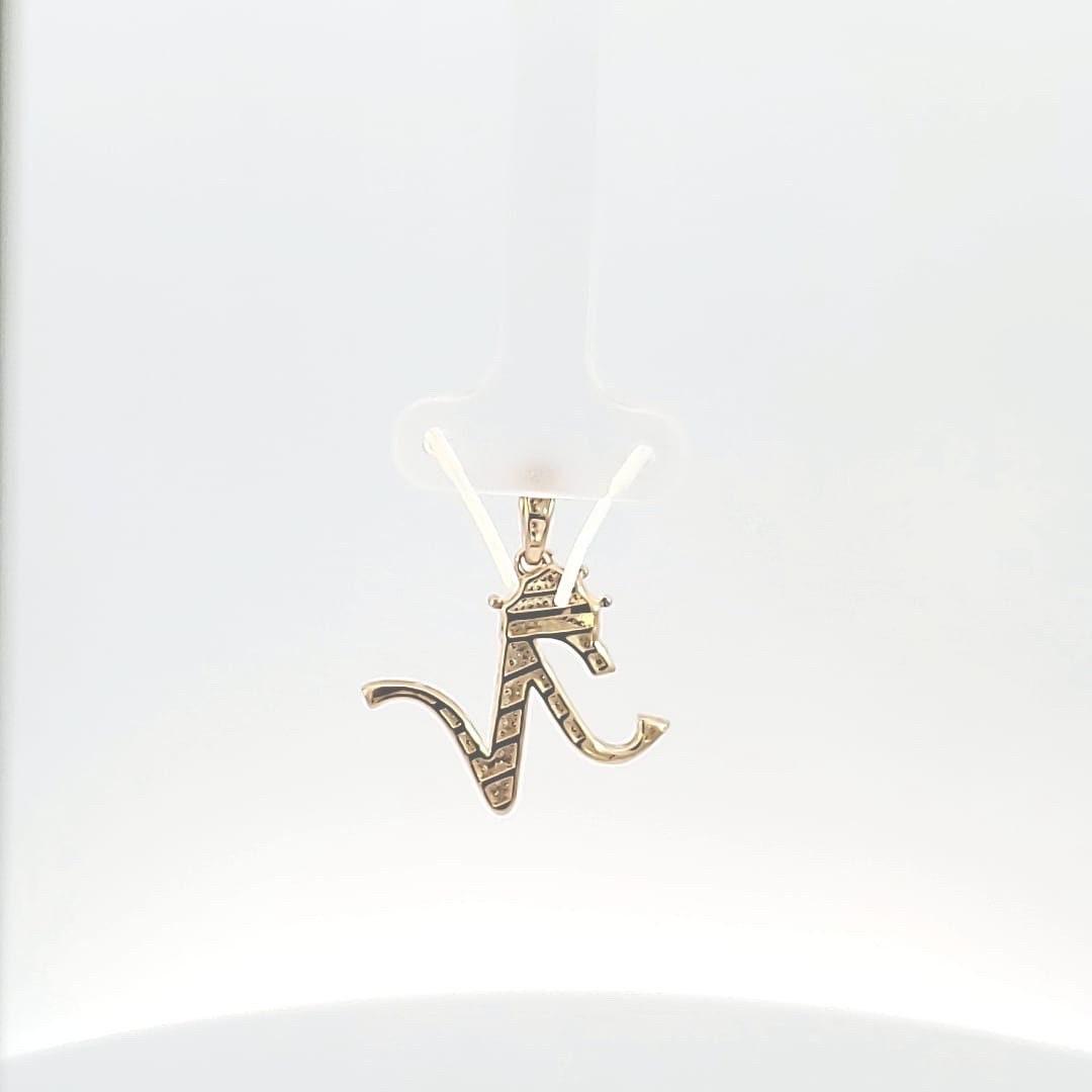 10K Gold With Natural Diamonds Initial N Alphabet Pendant.