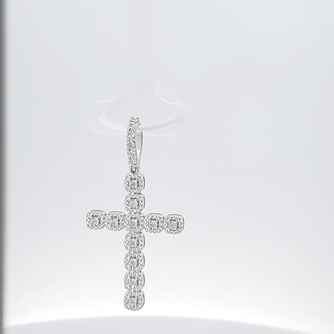 Sterling Silver 925 with 0.10 Carat Natural Diamond Cross Pendant-Hip Hop style