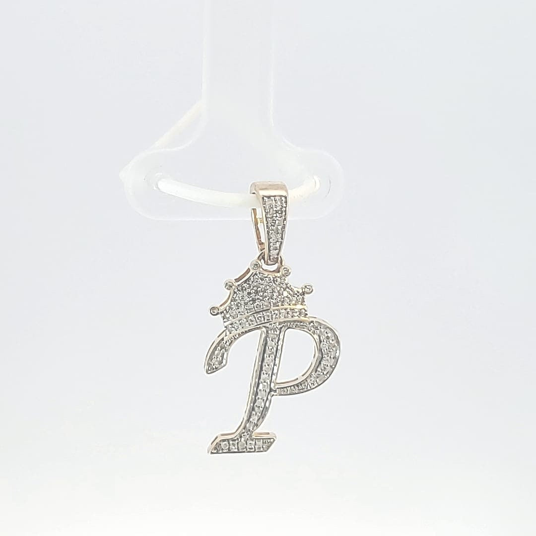 Real 10k Gold Genuine Diamond Crown 3D Initial letter Alphabet P Pendant,Hip Hop style 3D CROWN.