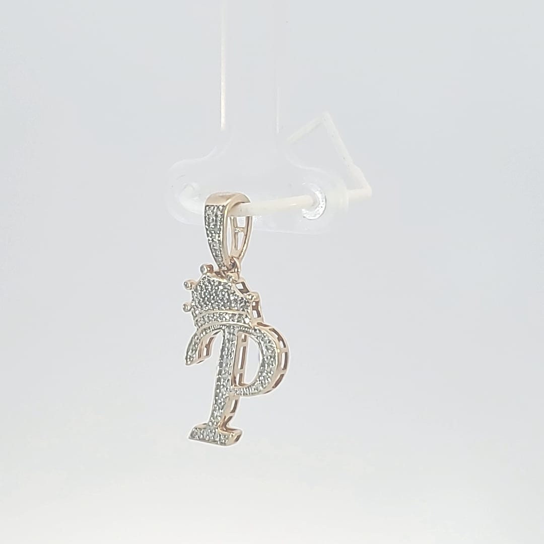 Real 10k Gold Genuine Diamond Crown 3D Initial letter Alphabet P Pendant,Hip Hop style 3D CROWN.