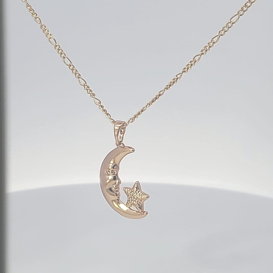 Diamond Pendant, star Pendant,14 karat Gold Fill Moon-star Pendant-with 14 k Gold filled Necklace. Gold Jewellery, Yellow Diamond Pendant