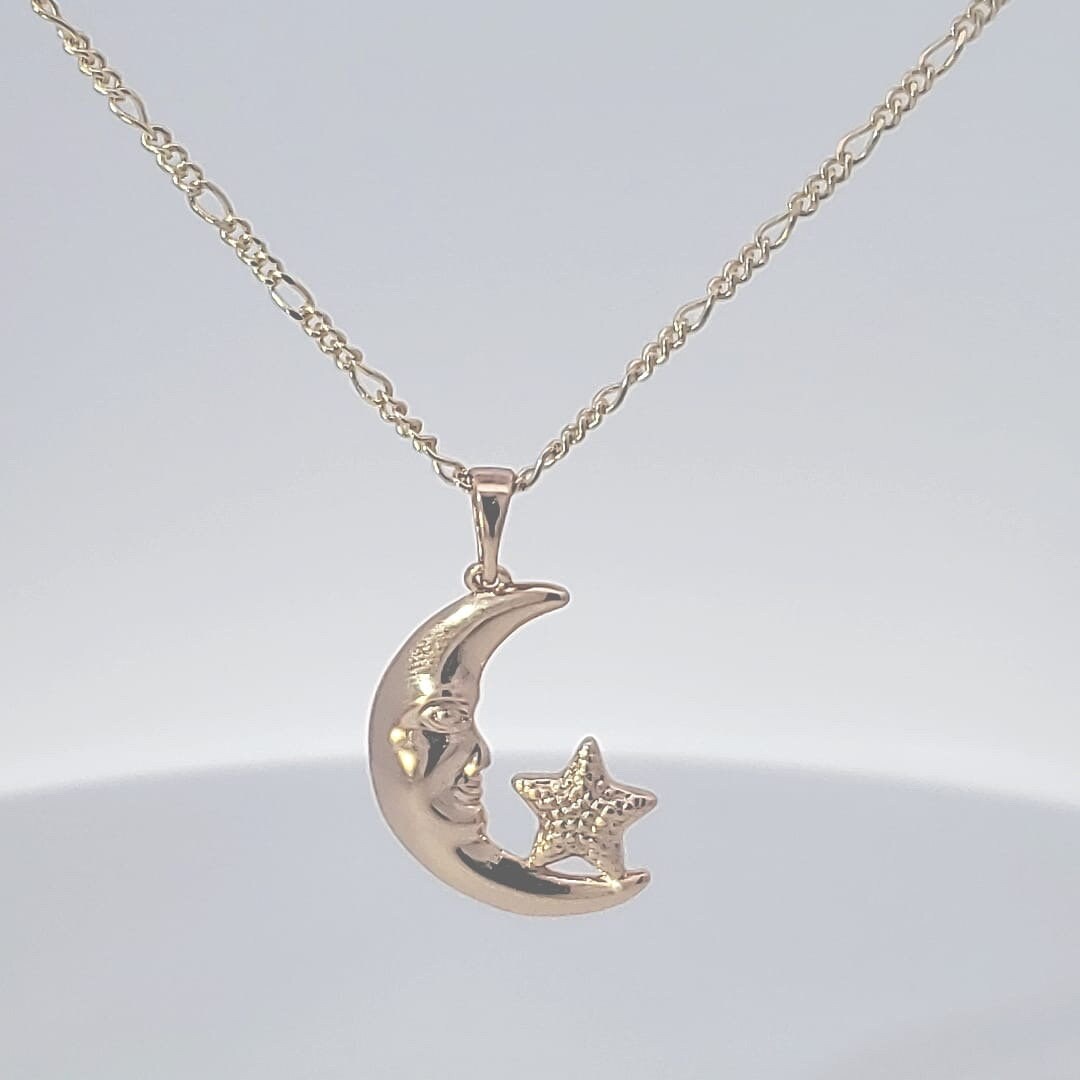 Diamond Pendant, star Pendant,14 karat Gold Fill Moon-star Pendant-with 14 k Gold filled Necklace. Gold Jewellery, Yellow Diamond Pendant