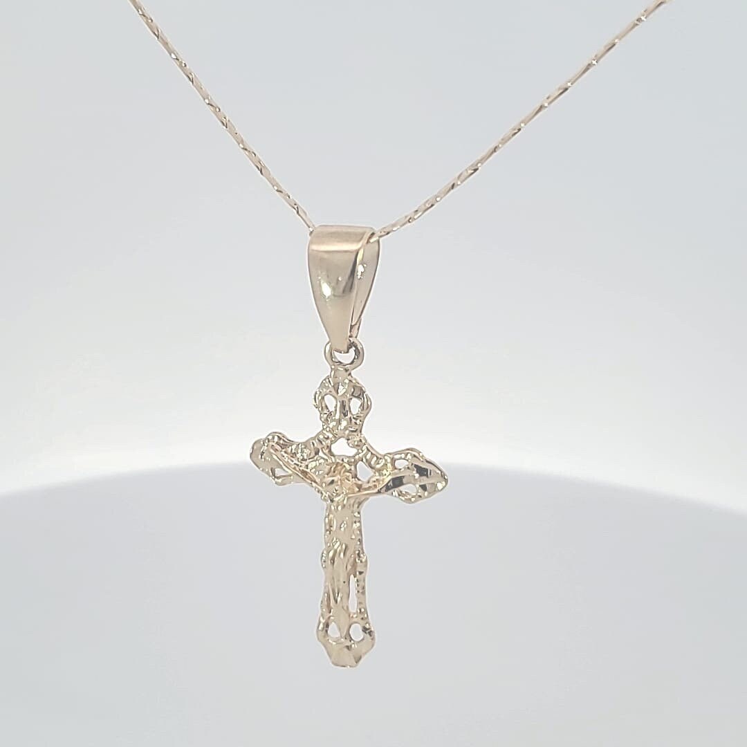 14K Gold filled Small Handmade Cross Pendant,  Yellow Gold Orthodox Cross Necklace, Jesus Crucifix Cross, Religious Pendant Charm