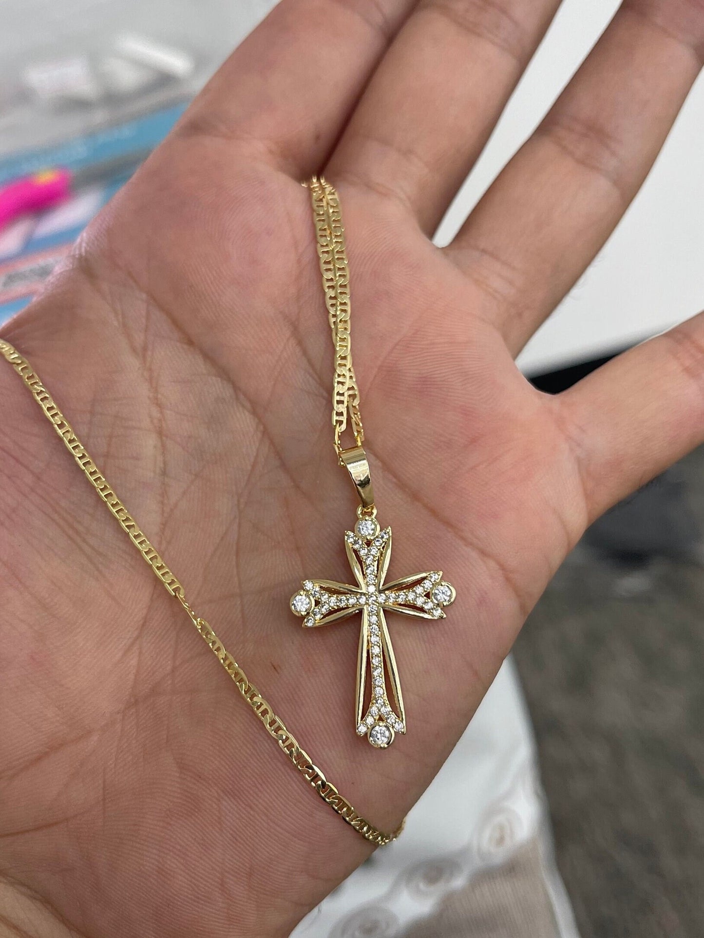 14 karat Gold Fill Cross Pendant-with 14 k Gold filled Necklace.Gold Jewellery Religious, Diamond pendant, Gold Diamond Pendant Necklace