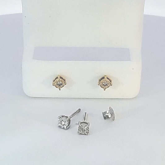 Gold and Diamond  Stud Earrings, 10 Karat Gold(Stamped) Single Stone  Solitaire Earrings Hip Hop style.