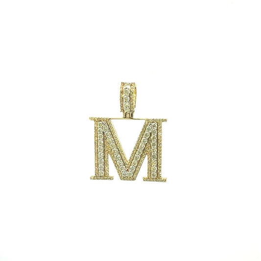 Natural Gold Pendant Initial Letter “M”Alphabet Pendant, Yellow Gold Diamond Pendant,Hip Hop style - custom piece with 8mm bell size