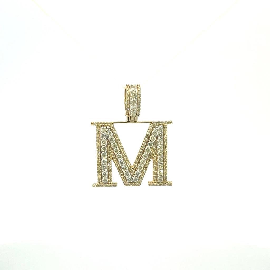 Natural Gold Pendant Initial Letter “M”Alphabet Pendant, Yellow Gold Diamond Pendant,Hip Hop style - custom piece with 8mm bell size