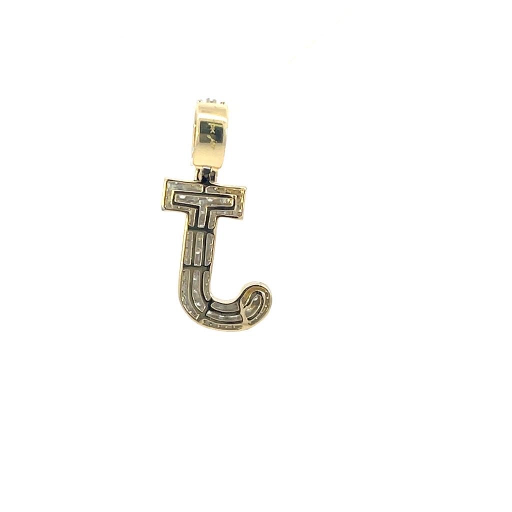 Natural Gold Pendant Initial Letter “J”Alphabet Pendant, Yellow Gold Diamond Pendant,Unisex Pendant,Hip Hop style -