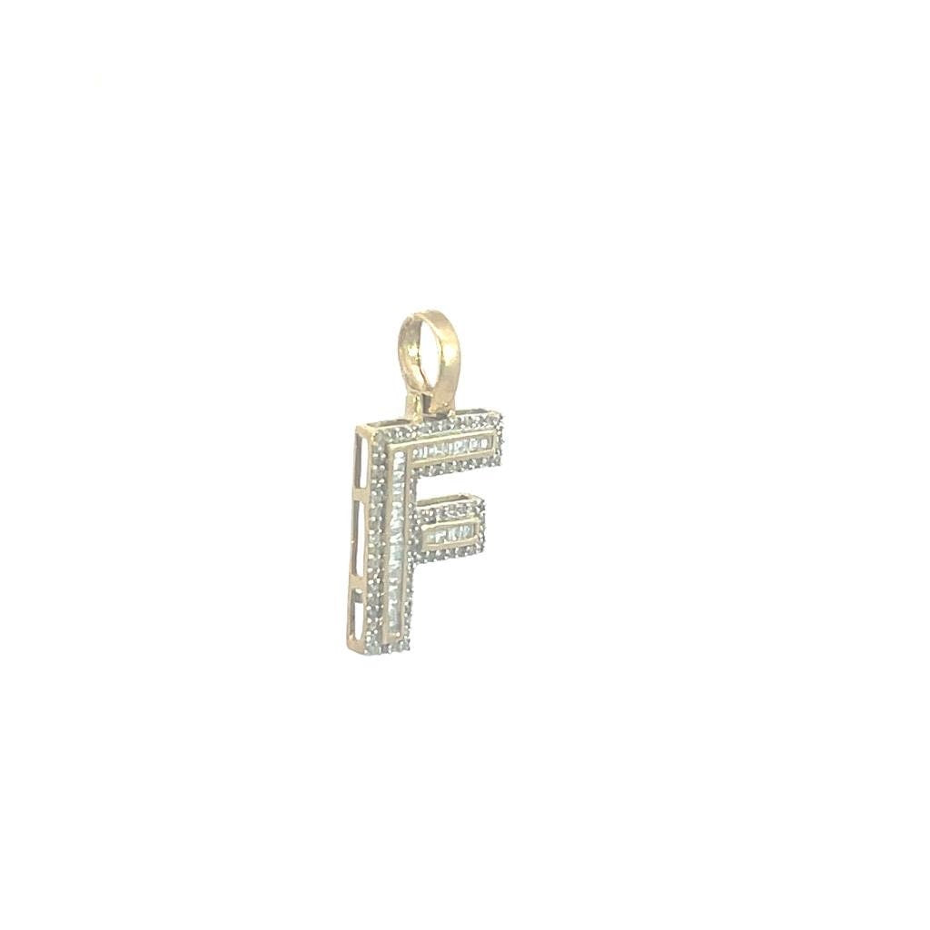 10K gold with  Baguettes Diamonds Pendant Initial Letter Alphabet Pendant,