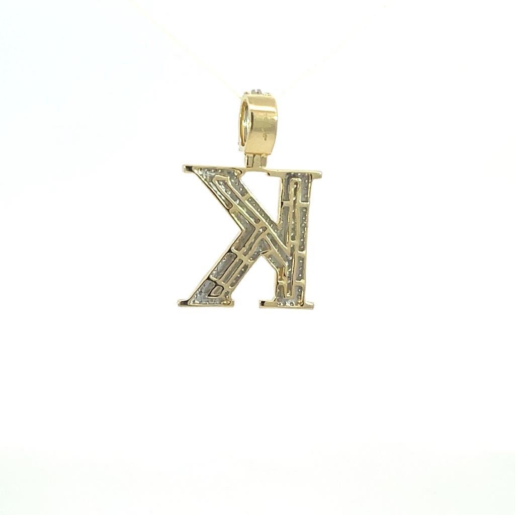 Natural Gold Pendant Initial Letter “k”Alphabet Pendant, Yellow Gold Diamond Pendant,Unisex Pendant,Hip Hop style -