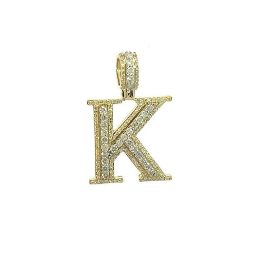 Natural Gold Pendant Initial Letter “k”Alphabet Pendant, Yellow Gold Diamond Pendant,Unisex Pendant,Hip Hop style -