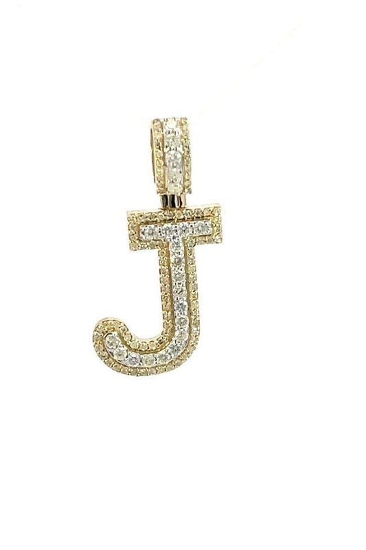 Natural Gold Pendant Initial Letter “J”Alphabet Pendant, Yellow Gold Diamond Pendant,Unisex Pendant,Hip Hop style -