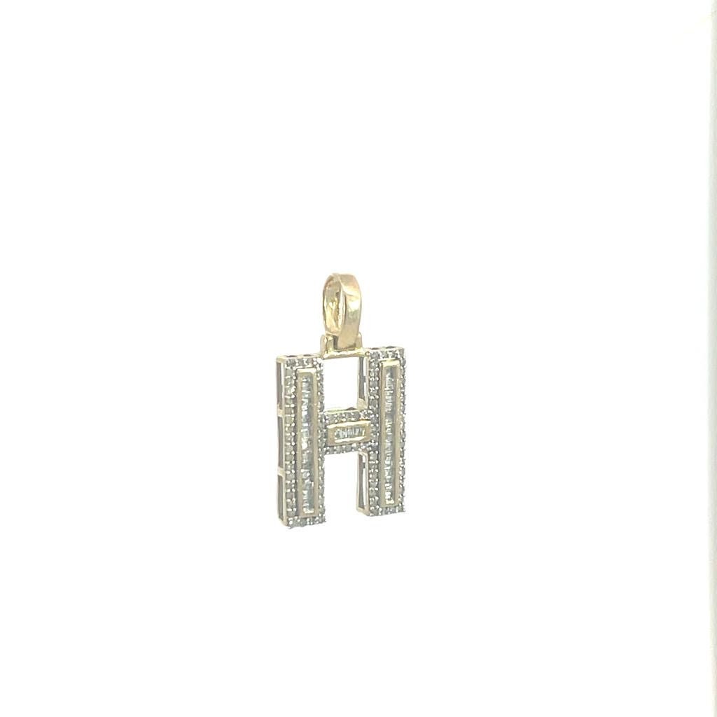 10K gold with  Baguettes Diamonds Pendant Initial Letter Alphabet Pendant,