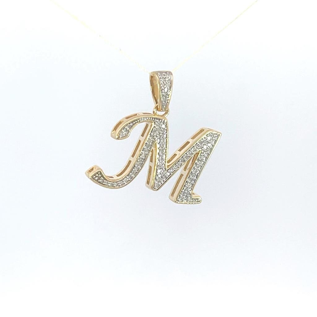 Natural Gold Initial Letter “M”Alphabet Pendant, Yellow Gold ,King Crown Diamond Pendant,Unisex Pendant,Hip Hop style - 3D style