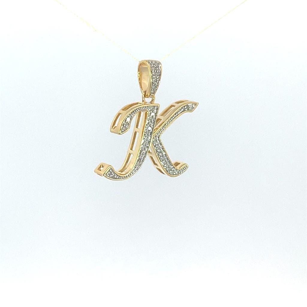 Natural Gold Initial Letter “k”Alphabet Pendant, Yellow Gold ,King Crown Diamond Pendant,Unisex Pendant,Hip Hop style - 3D style