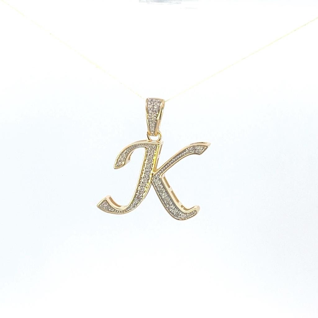 Natural Gold Initial Letter “k”Alphabet Pendant, Yellow Gold ,King Crown Diamond Pendant,Unisex Pendant,Hip Hop style - 3D style