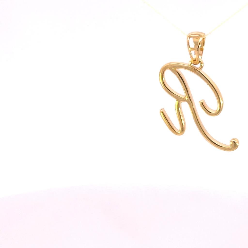 Real Diamond Gold Initial Charm Yellow 10karat Pendant Letter Alphabet Solid A-Z Real initial R curisve pendant