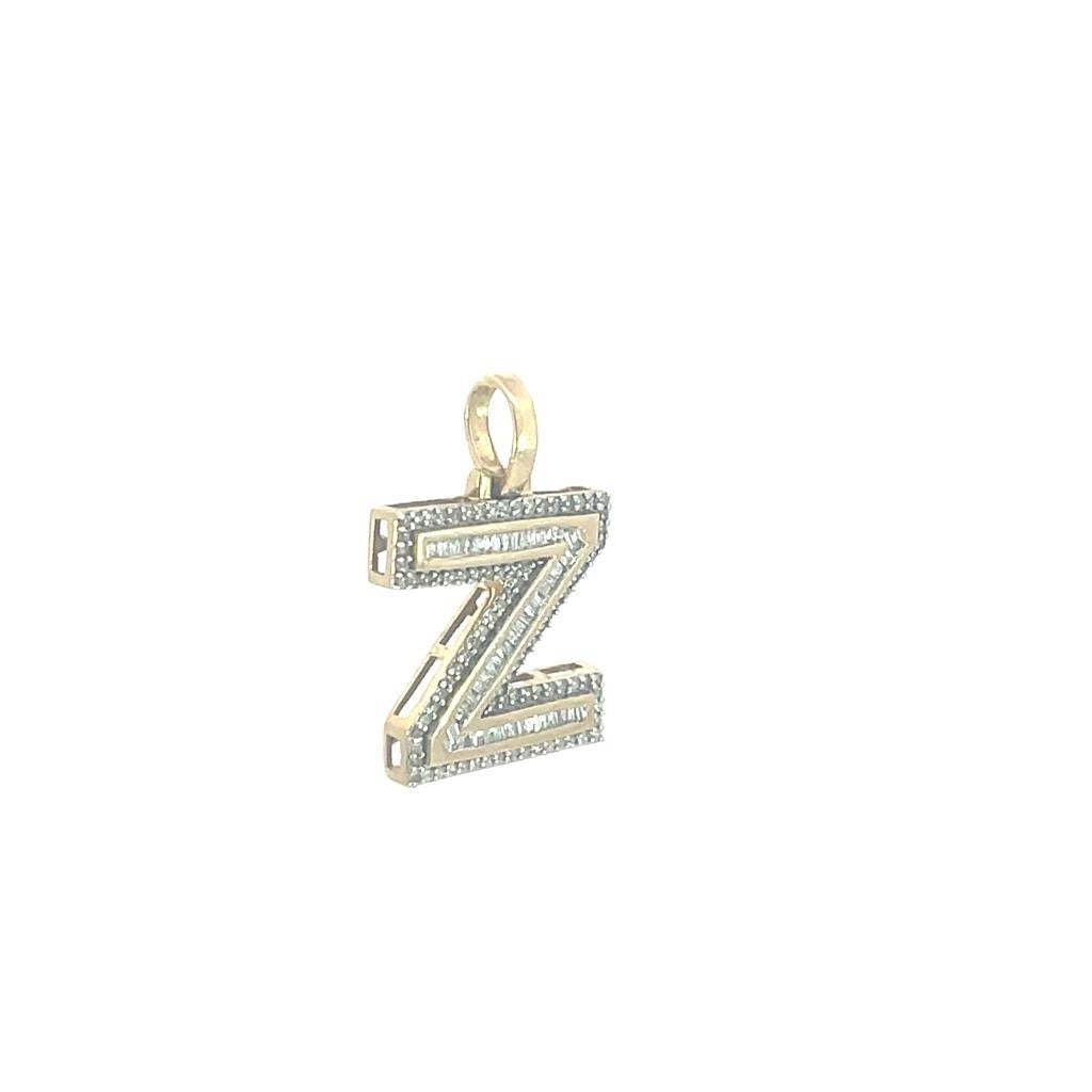 Natural Gold Baguettes Pendant Initial Letter Alphabet Pendant, Yellow Gold Diamond Pendant,Unisex Pendant,Hip Hop style -