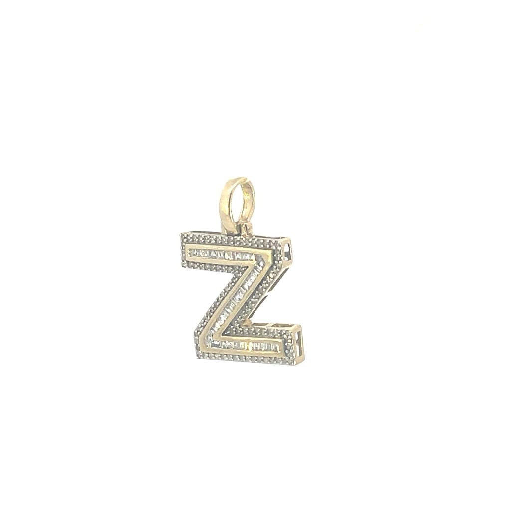 Natural Gold Baguettes Pendant Initial Letter Alphabet Pendant, Yellow Gold Diamond Pendant,Unisex Pendant,Hip Hop style -