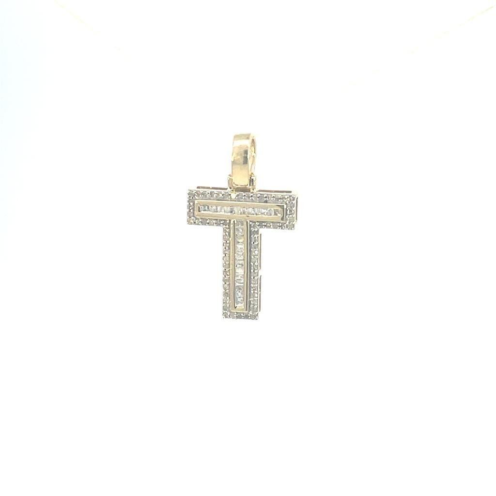 10K Gold With Natural Diamonds Initial T Pendant-A to Z