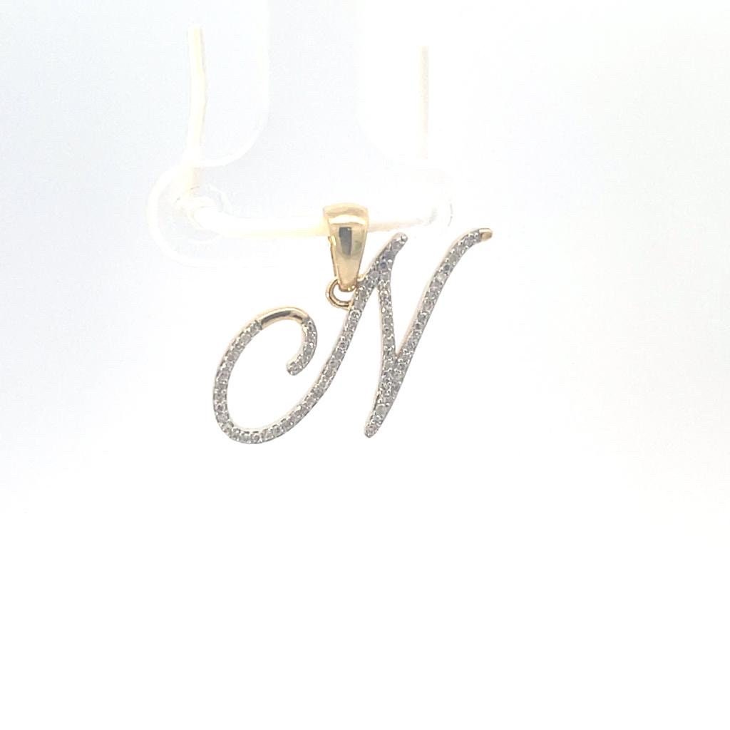 Real Diamond Gold Initial Charm Yellow 10karat Pendant Letter Alphabet Solid A-Z Real initial N curisve pendant