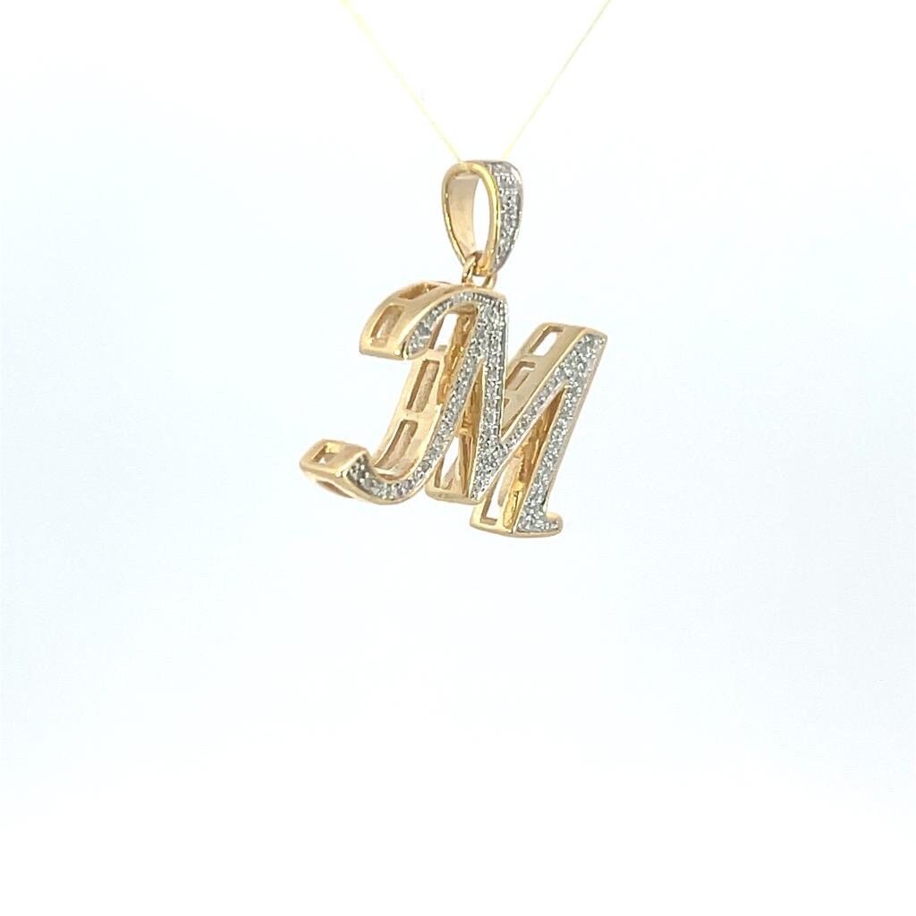 Natural Gold Initial Letter “M”Alphabet Pendant, Yellow Gold ,King Crown Diamond Pendant,Unisex Pendant,Hip Hop style - 3D style