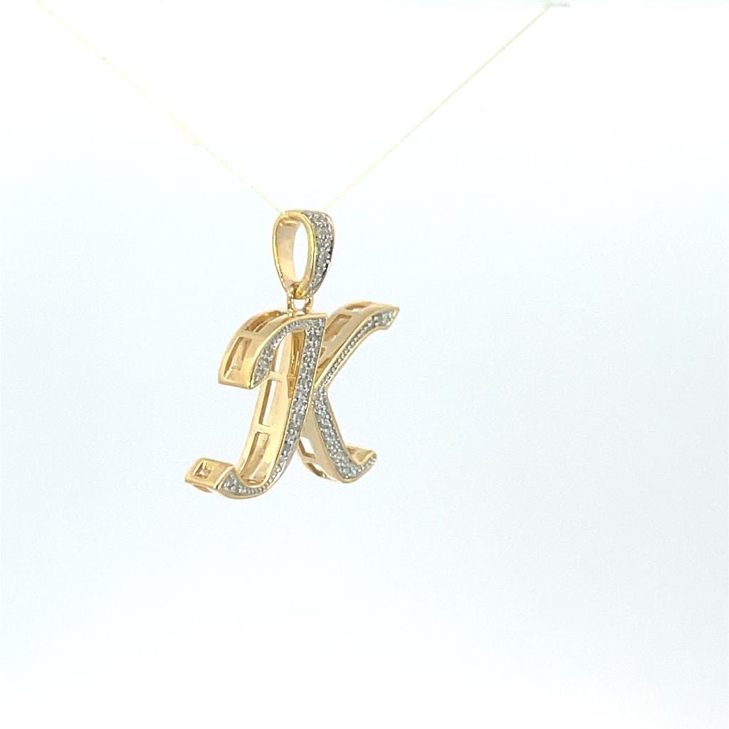 Natural Gold Initial Letter “k”Alphabet Pendant, Yellow Gold ,King Crown Diamond Pendant,Unisex Pendant,Hip Hop style - 3D style