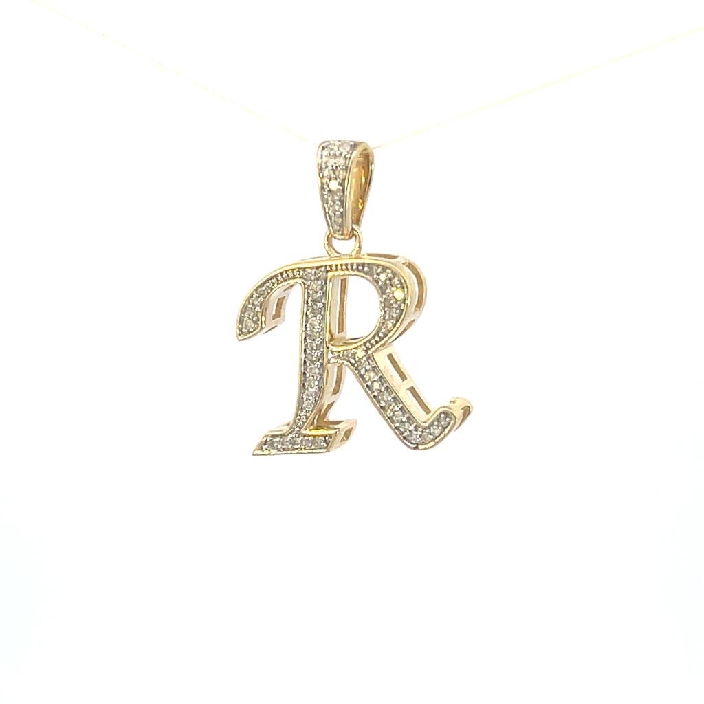 Natural Gold Initial Letter “R”Alphabet Pendant, Yellow Gold ,King Crown Diamond Pendant,Unisex Pendant,Hip Hop style - 3D style minimalist