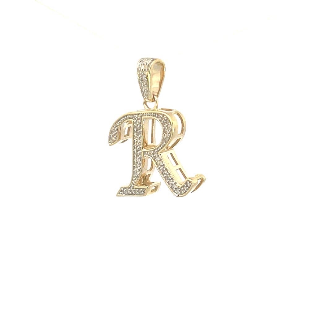 Natural Gold Initial Letter “R”Alphabet Pendant, Yellow Gold ,King Crown Diamond Pendant,Unisex Pendant,Hip Hop style - 3D style minimalist