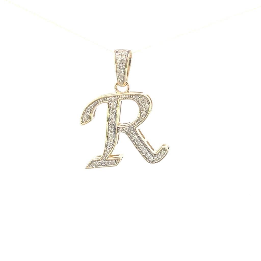 Natural Gold Initial Letter “R”Alphabet Pendant, Yellow Gold ,King Crown Diamond Pendant,Unisex Pendant,Hip Hop style - 3D style minimalist