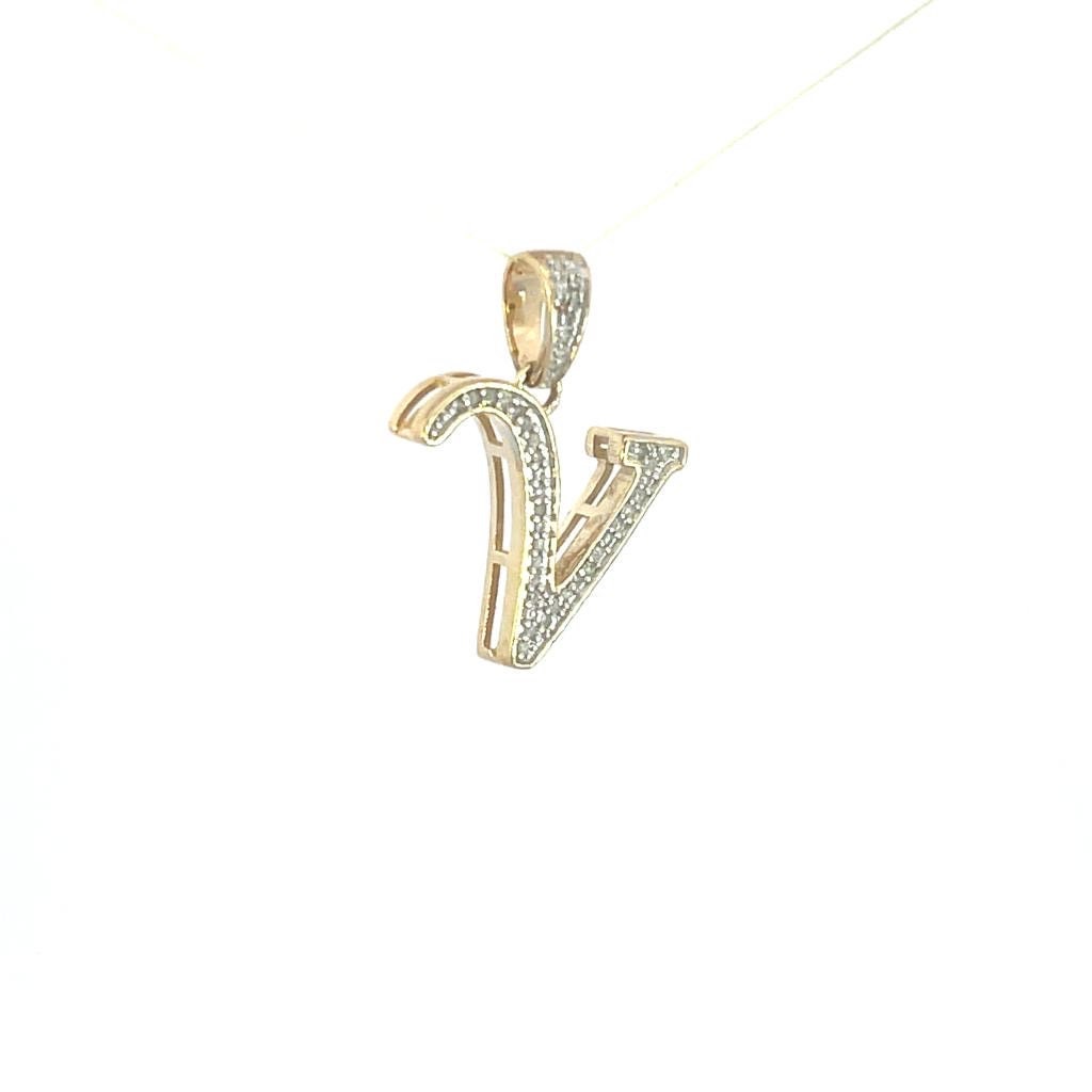 Natural Gold Initial Letter “V”Alphabet Pendant, Yellow Gold ,King Crown Diamond Pendant,Unisex Pendant,Hip Hop style - 3D style