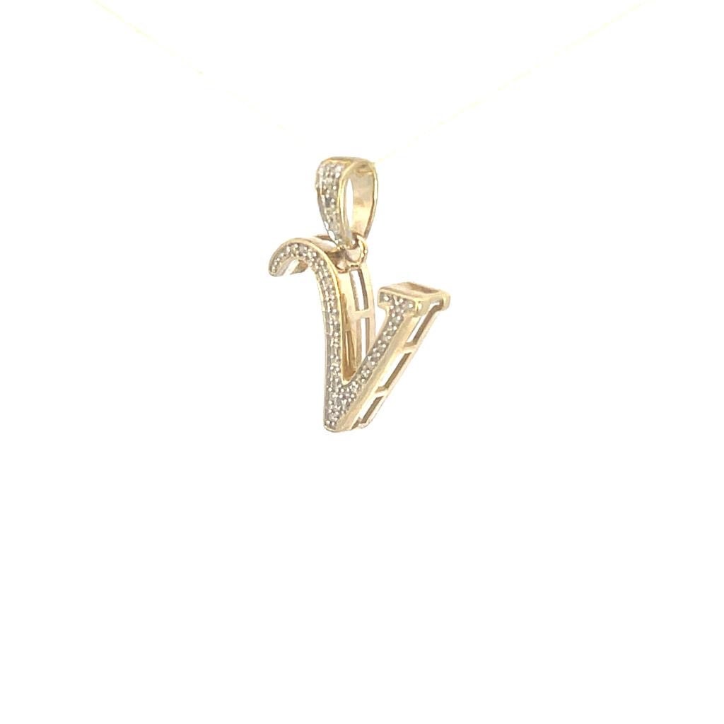 Natural Gold Initial Letter “V”Alphabet Pendant, Yellow Gold ,King Crown Diamond Pendant,Unisex Pendant,Hip Hop style - 3D style