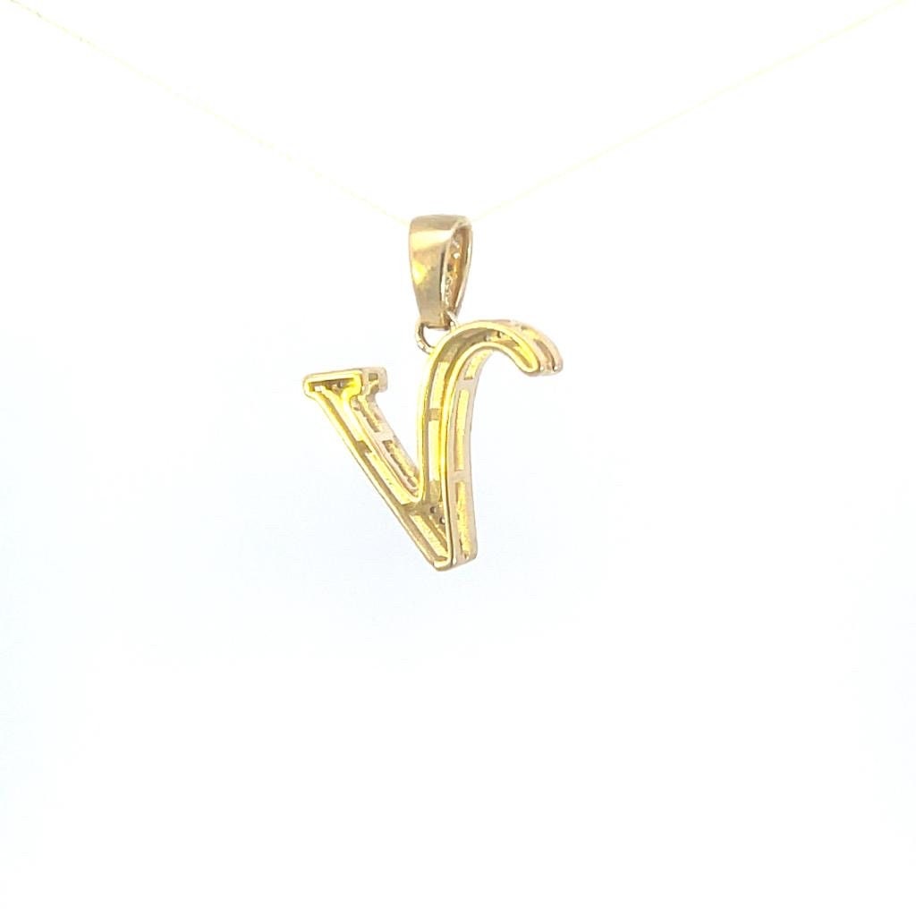 Natural Gold Initial Letter “V”Alphabet Pendant, Yellow Gold ,King Crown Diamond Pendant,Unisex Pendant,Hip Hop style - 3D style