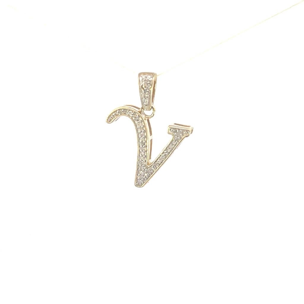 Natural Gold Initial Letter “V”Alphabet Pendant, Yellow Gold ,King Crown Diamond Pendant,Unisex Pendant,Hip Hop style - 3D style