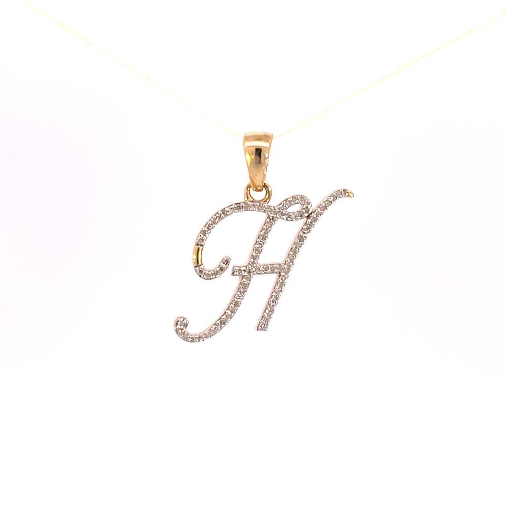 Real Diamond Gold Initial Charm Yellow 10karat Pendant Letter Alphabet Solid A-Z Real initial H