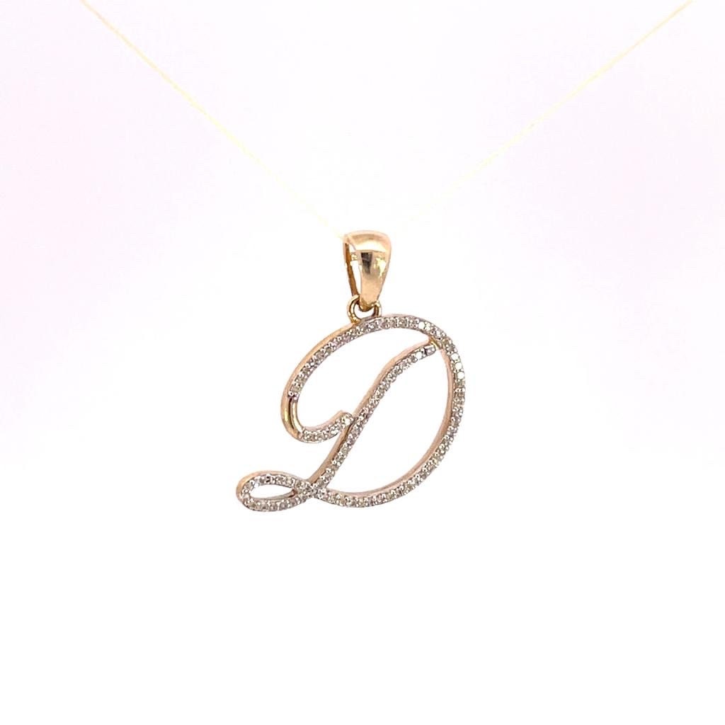 D Initial Charm Pendant Solid 10k Yellow/White Gold Charm Alphabet Pendant Fine Jewelry Cursive Letter Charm Pendant Gift Christmas